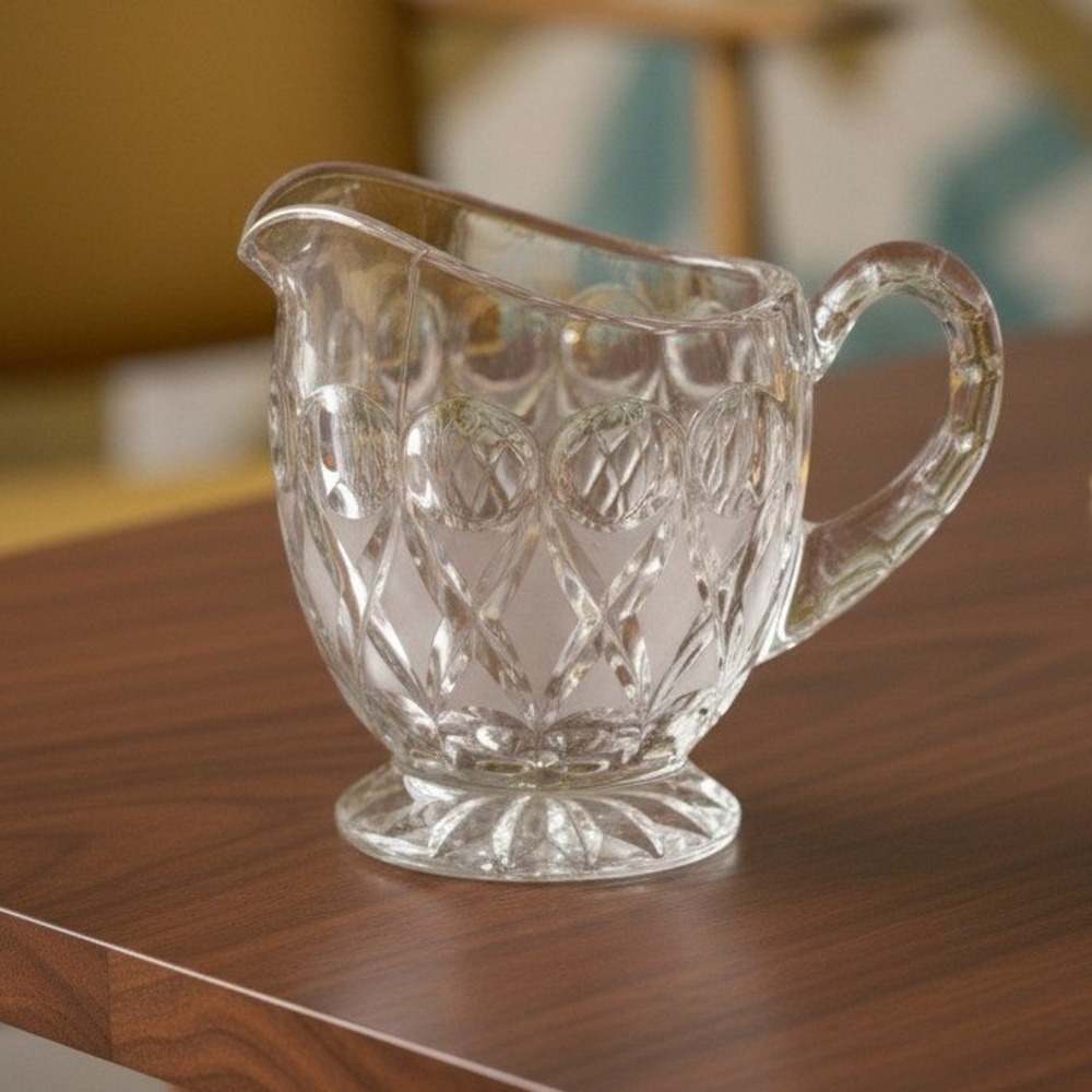Nachtmann Anglia Clear Crystal Creamer, Vintage Frosted Diamonds, German Glass